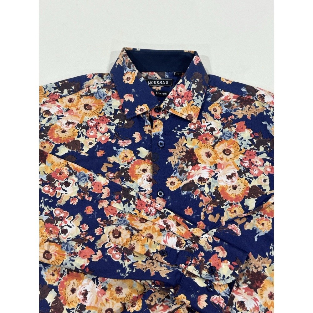 Moderno Men's Size Large Multicolor Floral Long Sleeve Shirt